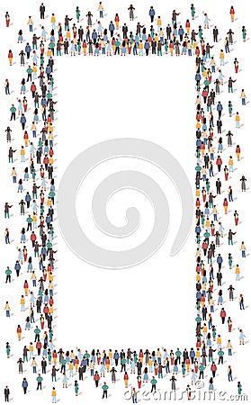 Vertical rectangle frame formed by group of diverse people Vector Illustration