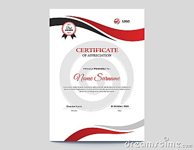 Vertical Red and Black Waves Certificate Design Vector Illustration