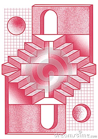 Vertical red white illustration of optical illusion Penrose stairs Cartoon Illustration