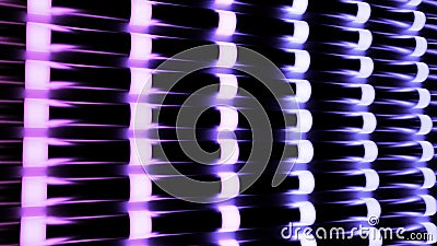 Vertical rows of neon gradient wide stripes isolated on a black background. Design. Abstract lattice flowing slowly from Stock Photo
