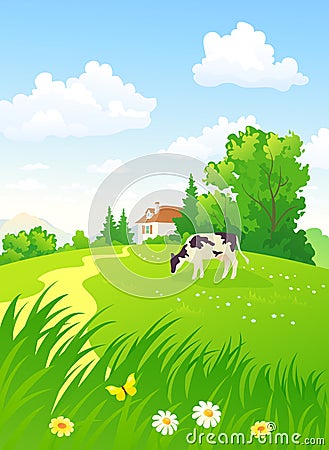 Vertical rural scene Vector Illustration