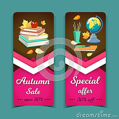 Vertical Sale Banners School Supplies Vector Illustration