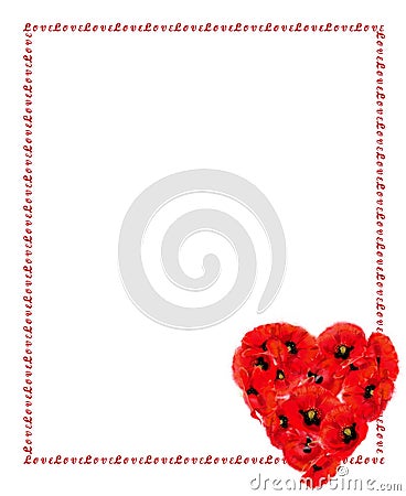 Vertical Script Frame Decorated with Bright Poppy Heart. Stock Photo