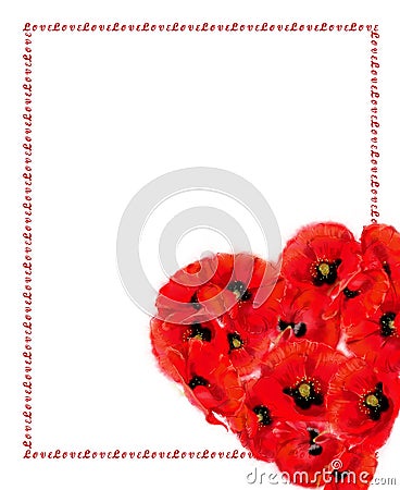 Vertical Script Frame Decorated with Large Poppy Heart. Stock Photo