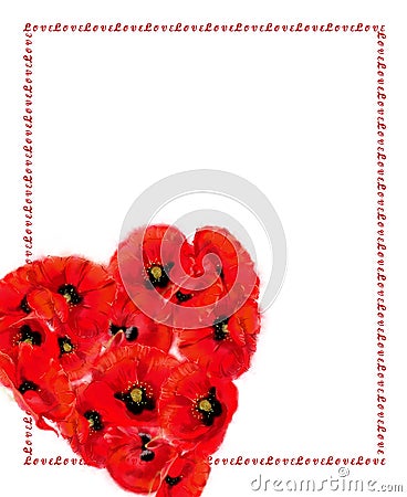 Vertical Script Frame Decorated with Large Poppy Heart. Stock Photo