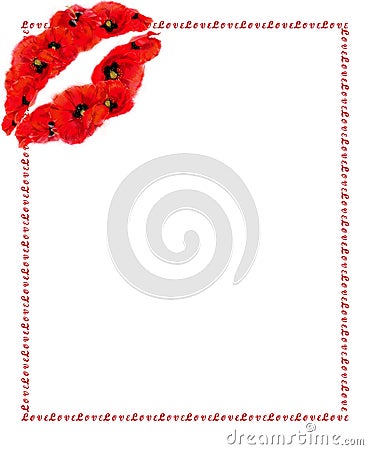 Vertical Script Frame Decorated with Large Poppy Lips Print. Stock Photo