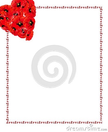 Vertical Script Frame Decorated with Poppy Heart. Stock Photo