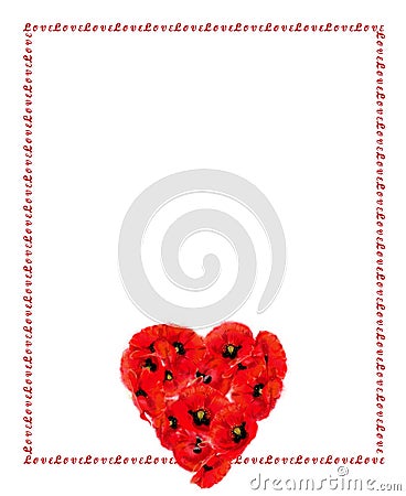 Vertical Script Frame Decorated with Poppy Heart. Stock Photo