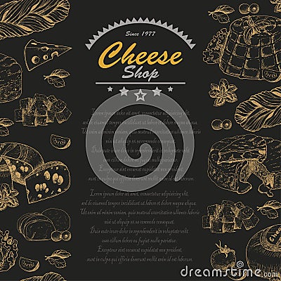 Vertical seamless background with cheese products Vector Illustration