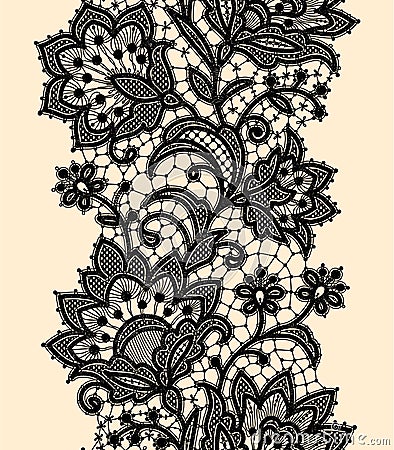 Vertical Seamless Pattern. Black Lace. Vector Illustration