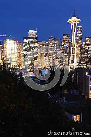 Vertical Seattle, Washington city center after dark Editorial Stock Photo