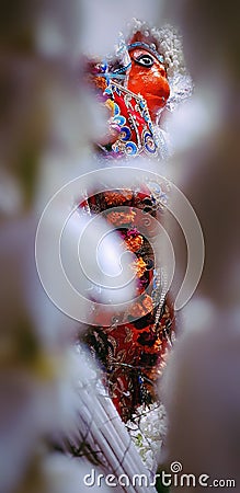 Vertical selective focus shot of Lord Hanuman portrait, Hindu god Stock Photo