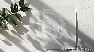 vertical sheets of textured white paper on soft gray table background. Mockup overlay. Generative Ai Stock Photo