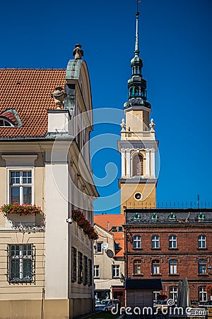 Vertical shot of an ancient church tower in Poland Editorial Stock Photo