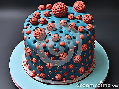 a vertical shot of a beautiful cake covered with a blue chocolate glaze Stock Photo