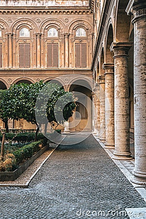 Vertical shot of a beautiful old historic building courtyard Stock Photo