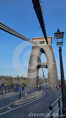 Vertical shot of Brunel suspension bridge in Bristol, the United Kingdom during daytime Editorial Stock Photo