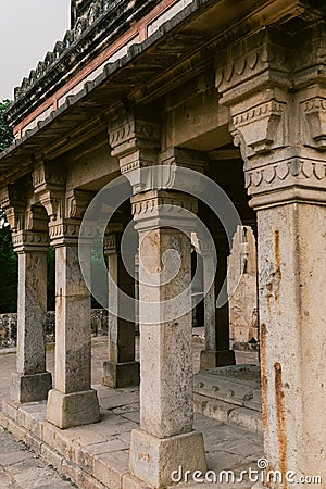 Vertical shot of columns of the Jamali Kamali mosque and tomb in New Delhi, India Stock Photo