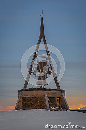 Vertical shot of Concordia 2000 at the top of Kronplatz during the sunrise in Italy Editorial Stock Photo