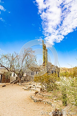 Vertical shot of a dry rural deserted landscape Stock Photo