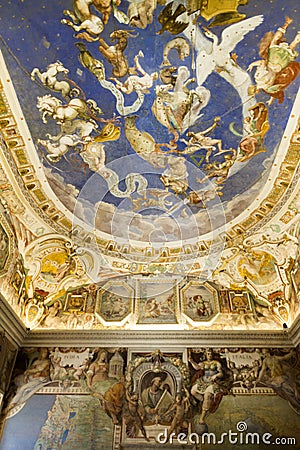 Vertical shot of the Fresco of constellations in Farnese Palace, Italy Stock Photo