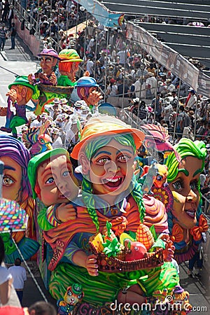 Vertical shot of a giant papier mask carnival floats in Pasto, Colombia Editorial Stock Photo