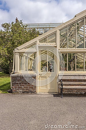 Vertical shot of the greenhouse building of the National Botanic Gardens in Dublin, Ireland. Editorial Stock Photo