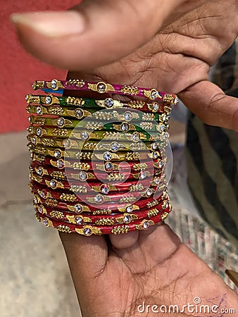 Vertical shot of Indian churi bangle set Stock Photo