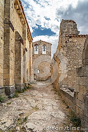 Vertical shot of the interior of the ruins of Ermita de San Frutos chapel in Segovia, Spain Stock Photo