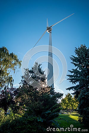 Vertical shot of a large electric windmill in Toronto Editorial Stock Photo