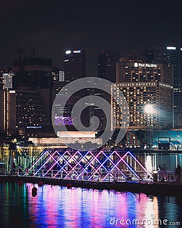 Vertical shot of the light art installations at iLight Singapore Editorial Stock Photo