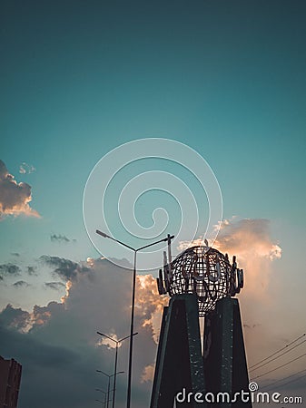 Vertical shot of a metallic sphere with "Allah" written. monument in Islamabad, Pakistan Editorial Stock Photo