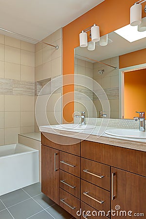 Vertical shot of modern bathroom Stock Photo