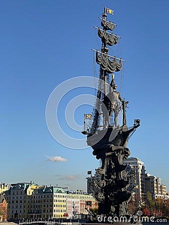 Vertical shot of the Monument of Peter the Great located in Moscow, Russia Editorial Stock Photo