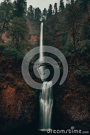 Vertical shot of the Multnomah waterfall in Oregon, USA Stock Photo