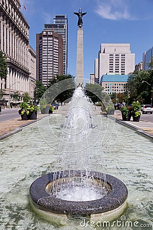 Vertical shot of an outdoor fountain at daytime in downtown Toronto, Canada Stock Photo