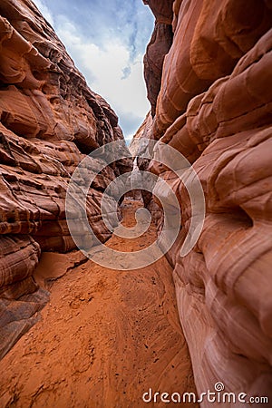 Vertical shot of a pathway in the desert at sunrise at Valley of Fire Stock Photo