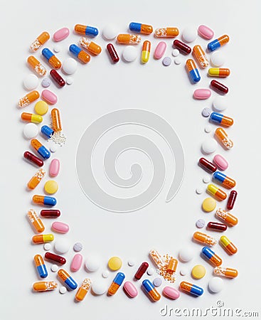 Vertical shot of a pill picture frame on a white surface - great fro a background Stock Photo