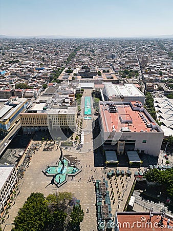 Vertical Shot: Plaza Tapatia with Quetzalcoatl Fountain and Jewelry Center Stock Photo