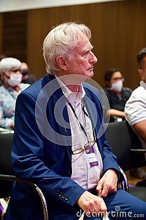 Vertical shot of Richard Dawkins a a conference about Dissent held in Koln, Germany Editorial Stock Photo