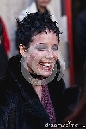 Vertical shot of the singer Halsey entering the Enfants Riches Deprimes show at Paris Fashion Week Editorial Stock Photo