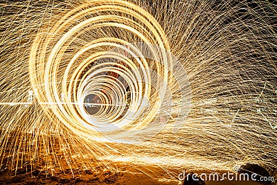 Vertical shot of spinning light effects in the street Stock Photo