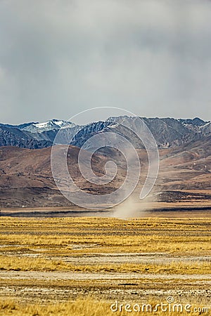 Vertical shot of tornadoes on the wetland at the source of the Yarlung Zangbo River Stock Photo
