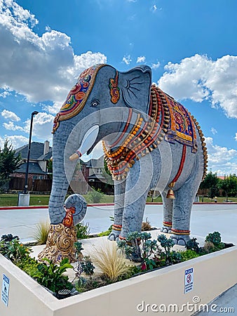 Vertical shot of the traditional elephant statue at the historic Karya Siddhi Hanuman Hindu Temple Stock Photo