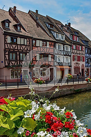 Vertical shot of the view of the Canal in the city center of Colmar, in Alsace, France Editorial Stock Photo