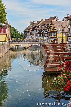 Vertical shot of the view of the Canal in the city center of Colmar, in Alsace, France Editorial Stock Photo