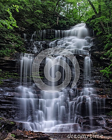 Vertical shot of the Waterfall at Ricketss Glenn state Park Stock Photo