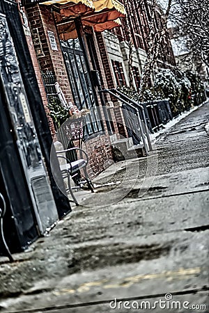 Vertical shot of a wet street in winter in Chicago Stock Photo