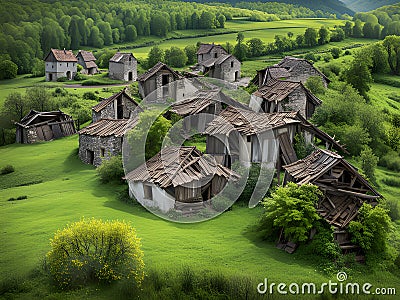 a vertical shot of a wooden house in the middle of the green forest, Ai Generated Stock Photo