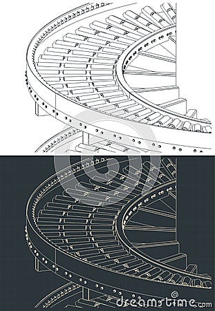 Vertical spiral conveyor drawings close up Vector Illustration